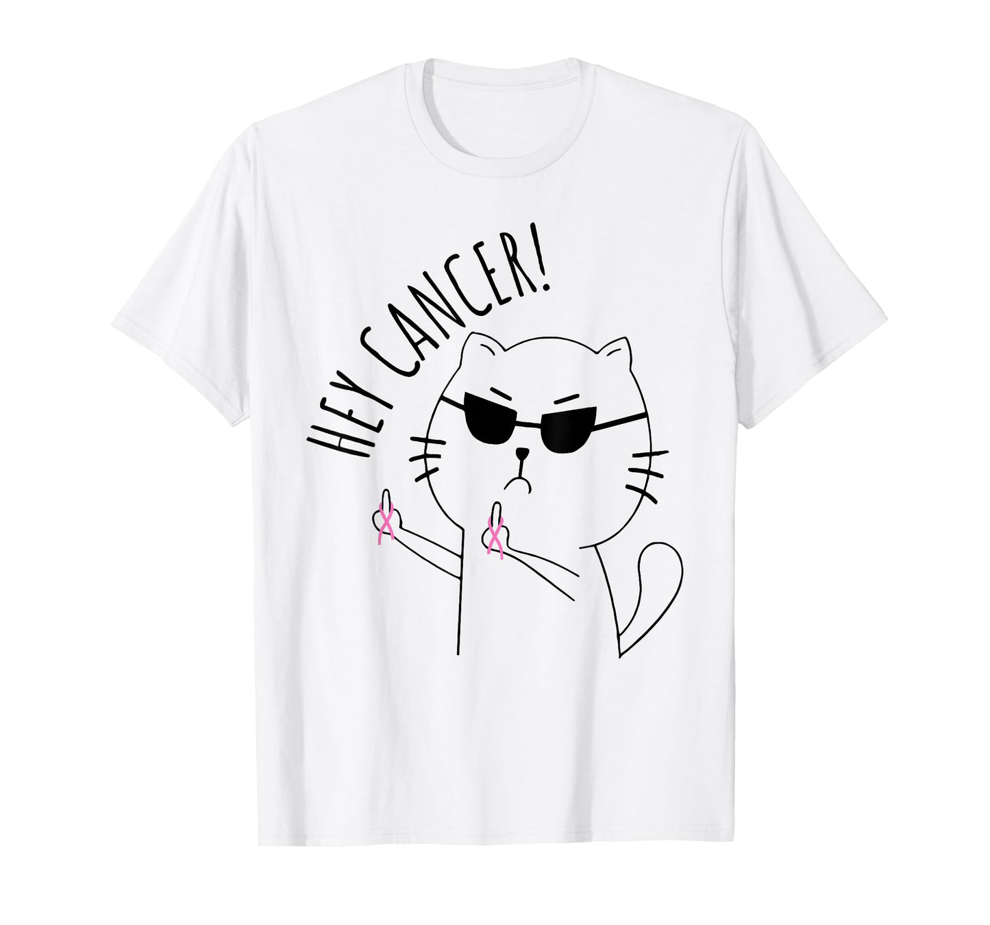 Hey Cancer Funny Cat Pink Ribbon Breast Cancer Awareness T-Shirt
