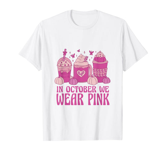 Women In October We Wear Pink Halloween Breast Cancer Coffee T-Shirt