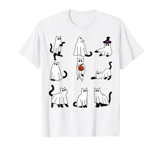 Cute Ghost Cat Funny Halloween Outfit Costumes Black Cat T-Shirt