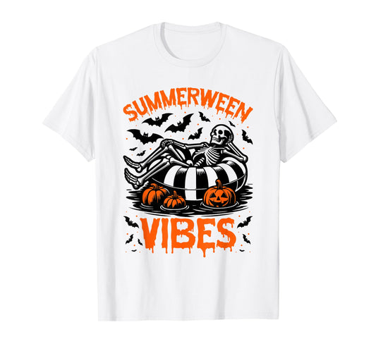 Summerween Vibes Skeleton Float Summer Halloween T-Shirt