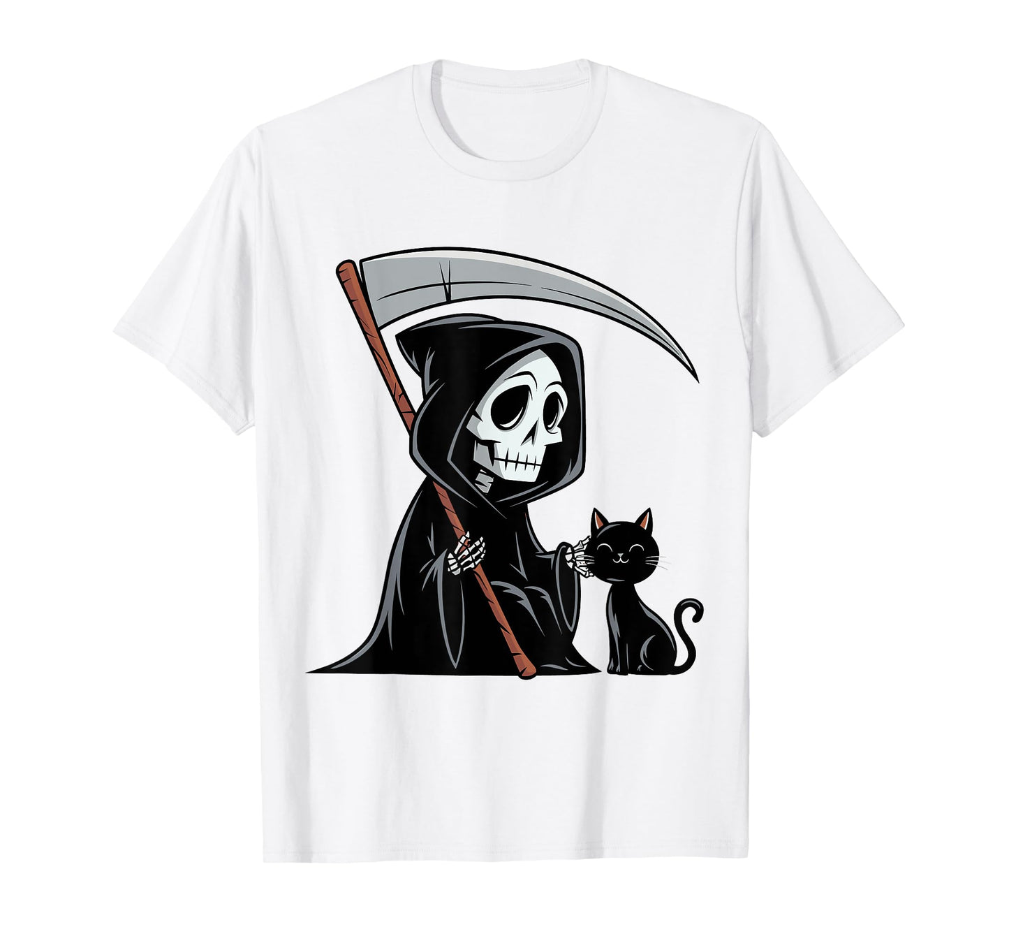 Funny Grim Reaper Black Cat Lovers Spooky Halloween Cats Men Women T-Shirt