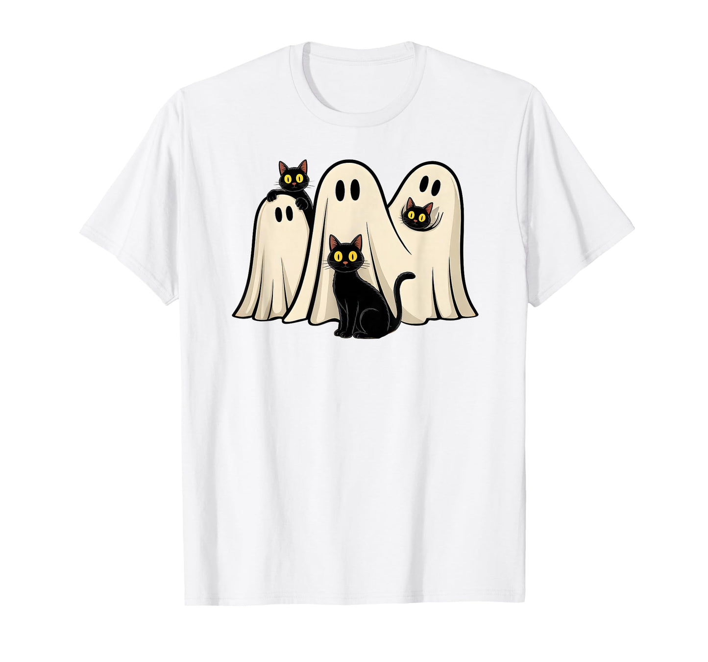 Black Cat Ghost Halloween Costume Men Women Kids Cat Lovers T-Shirt