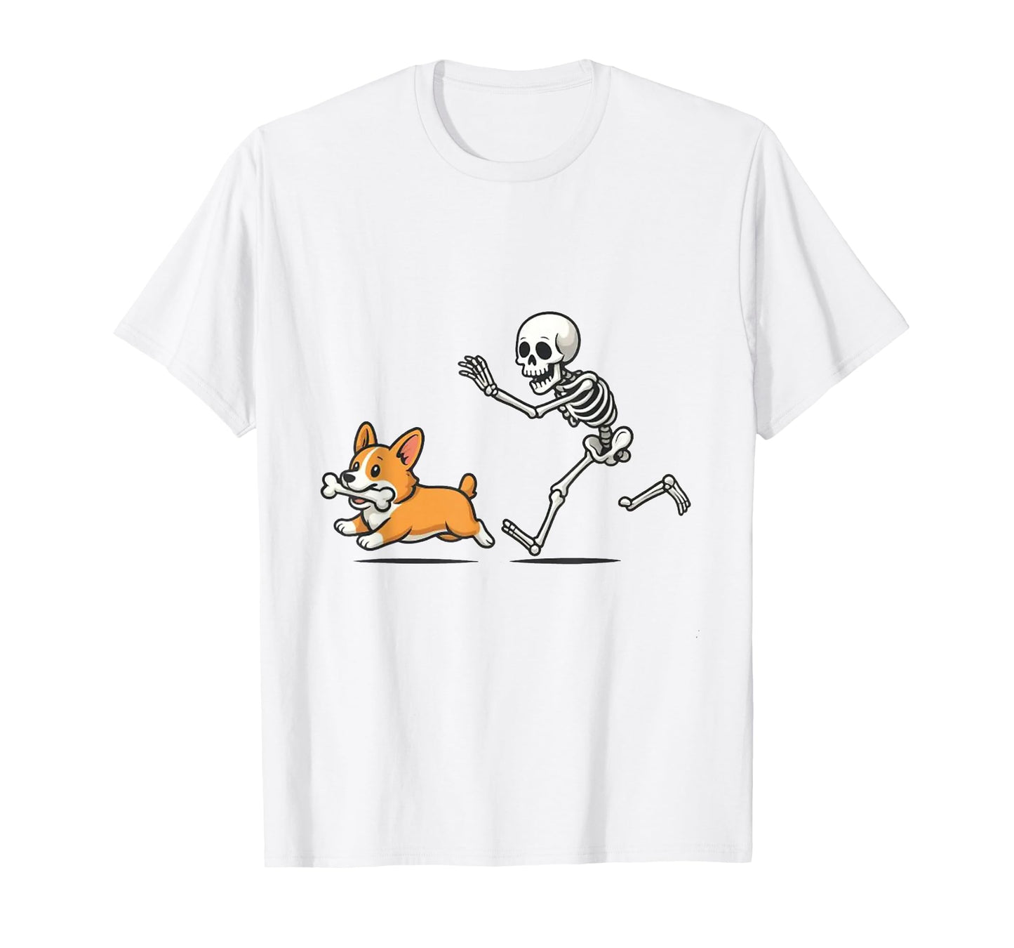 Funny Skeleton Chasing Corgi T-Shirt