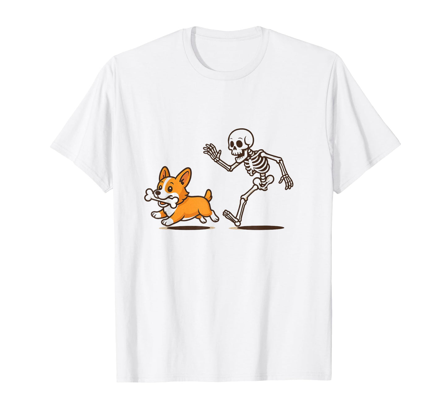Funny Skeleton Chasing Corgi Halloween Dog Mom Pet Lover T-Shirt