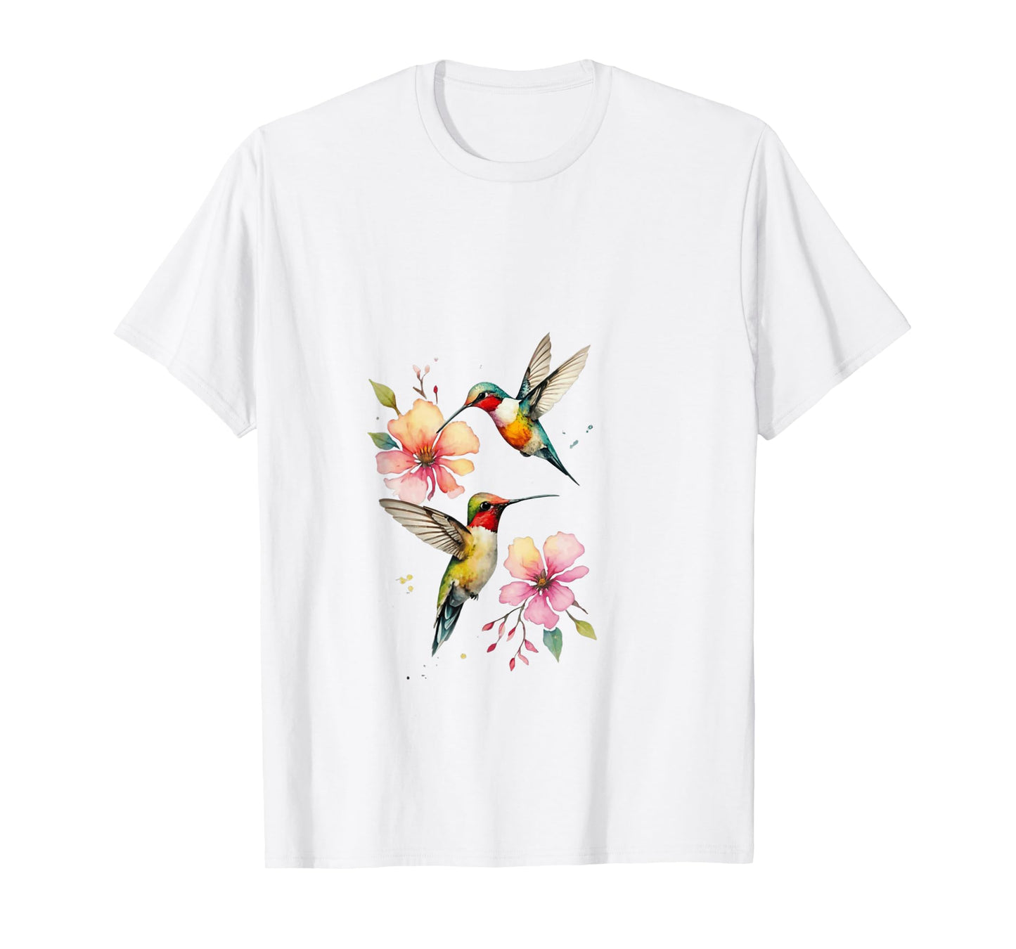 Vibrant Hummingbirds and Floral Watercolor Artwork T-Shirt
