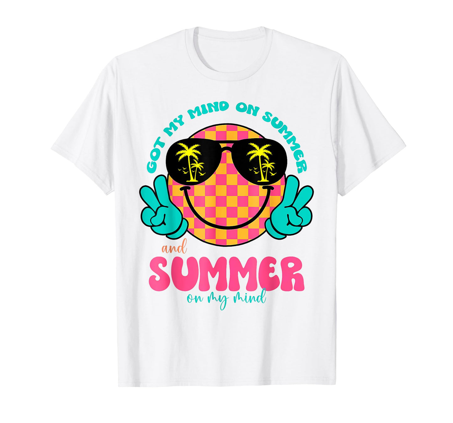 Groovy Happy Face Summer Vibes Got My Mind On Summer Teacher T-Shirt