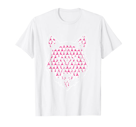 Wolf Pink Ribbon Breast Cancer Awareness Cute Animal Warrior T-Shirt