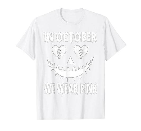 In October We Wear Pink Breast Cancer Jackolantern Halloween T-Shirt