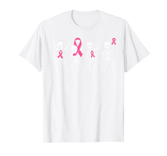 Pink Ribbon Breast Cancer Awareness Skeleton Boys Men Kids T-Shirt