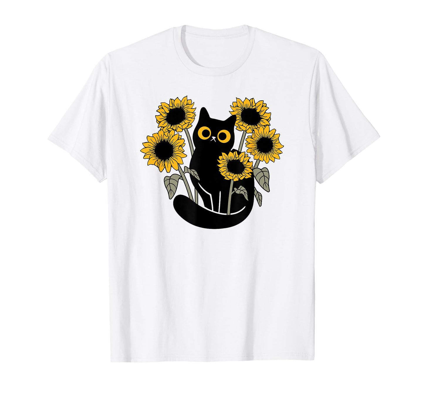 Black Cat in Sunflowers T-Shirt for Men Women Girls Kids