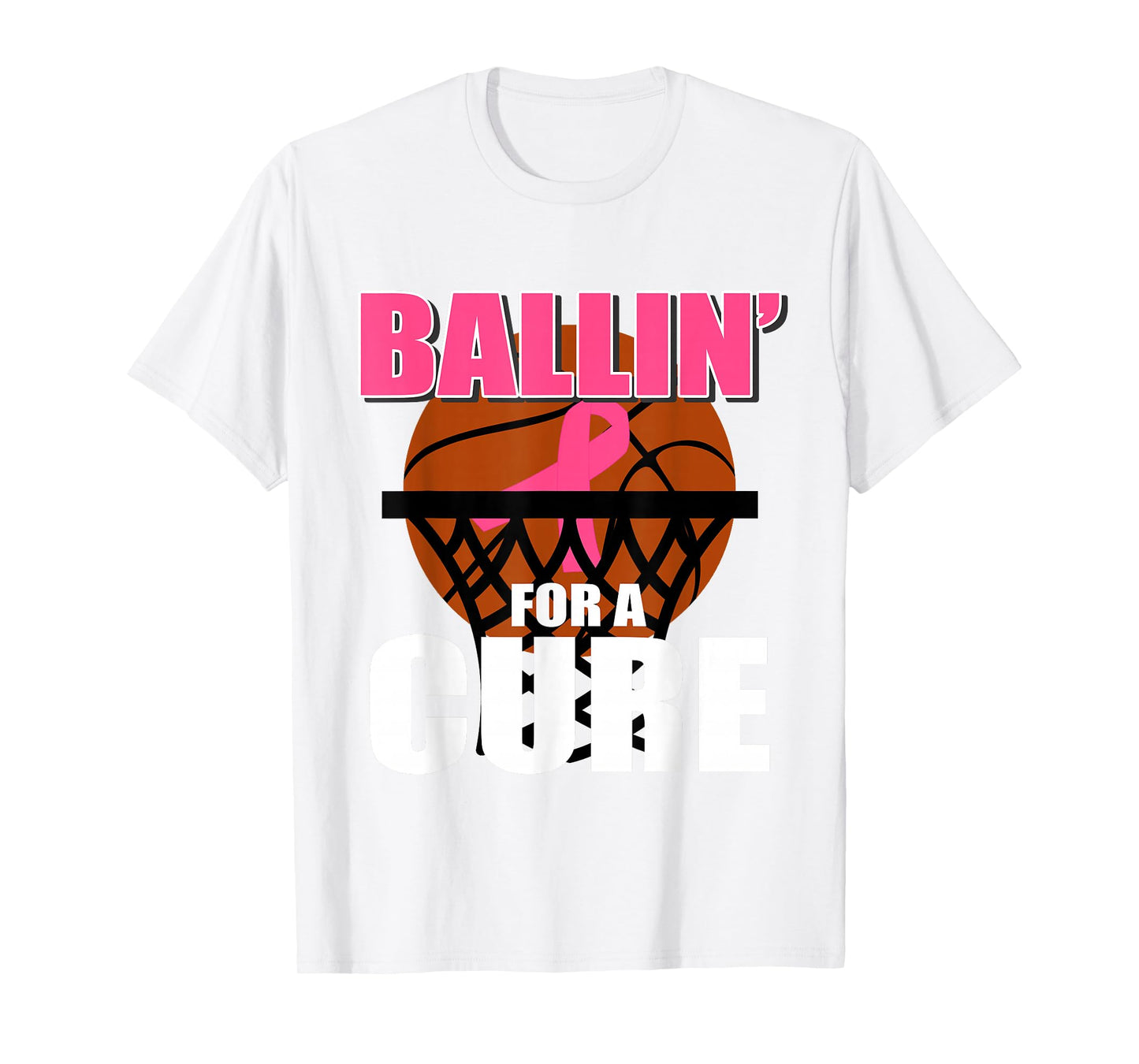 Basketball Pink Ribbon Breast Cancer Awareness Support T-Shirt