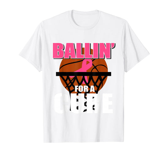 Basketball Pink Ribbon Breast Cancer Awareness Support T-Shirt