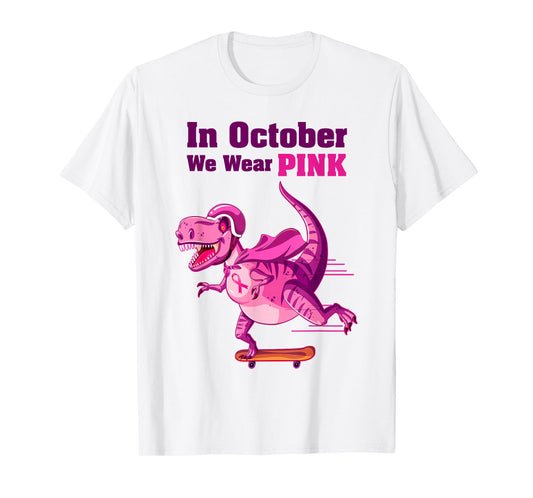In October We Wear Pink Breast Cancer Trex Dino Kids T-Shirt