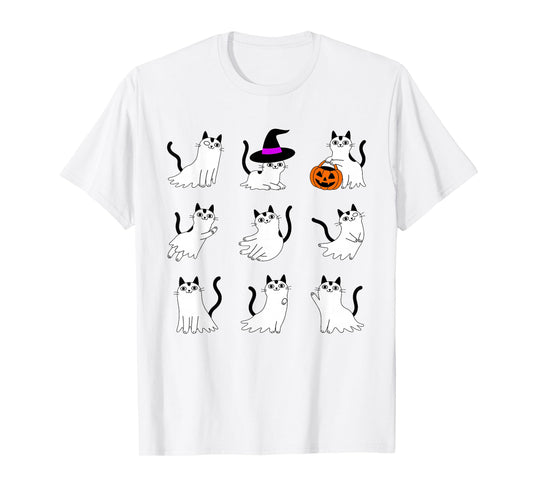 Cute Ghost Cat Funny Halloween Outfit Costumes Black Cat T-Shirt