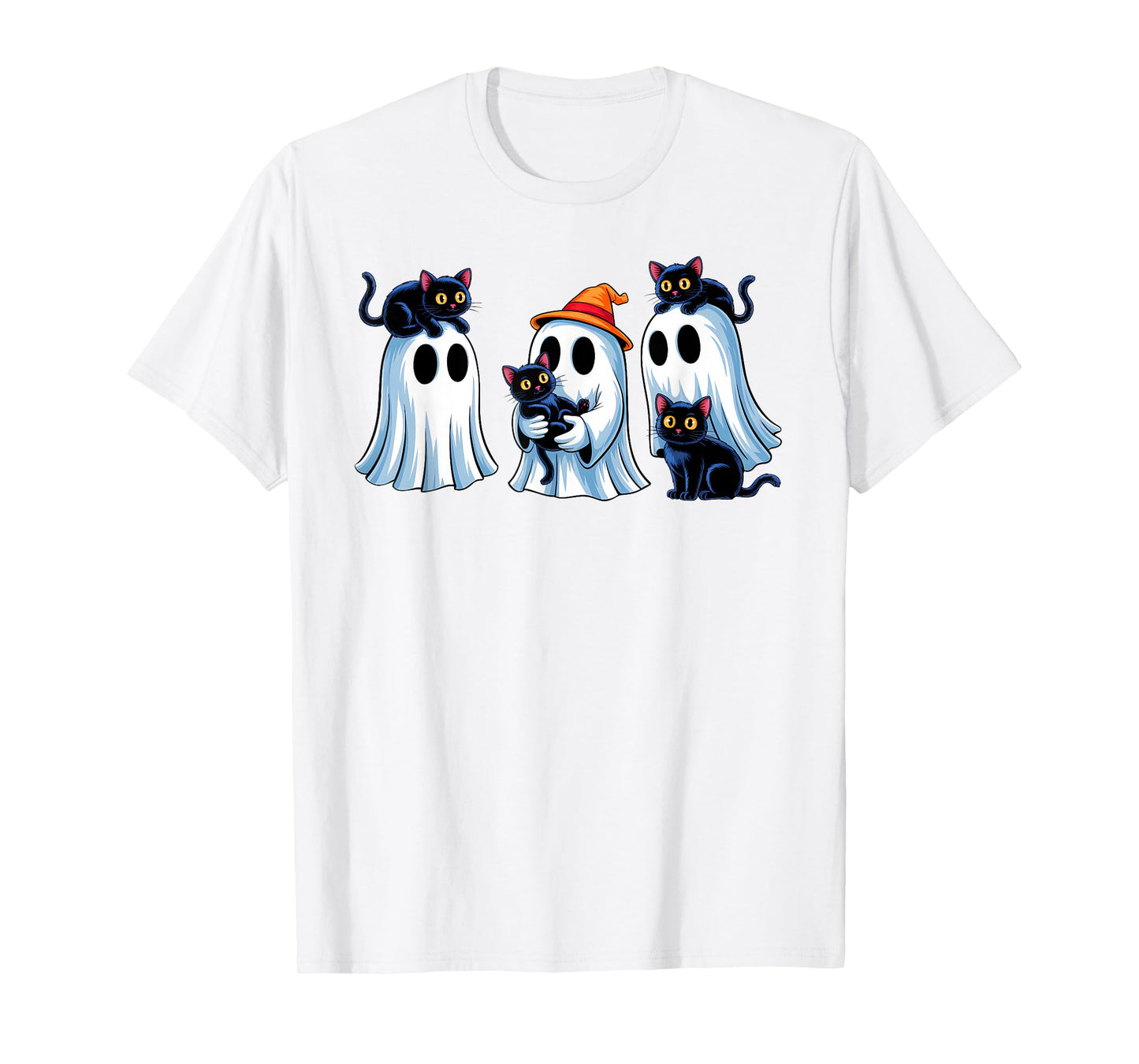 Black Cat Ghost Halloween Costume Men Women Boys Girls Kids T-Shirt