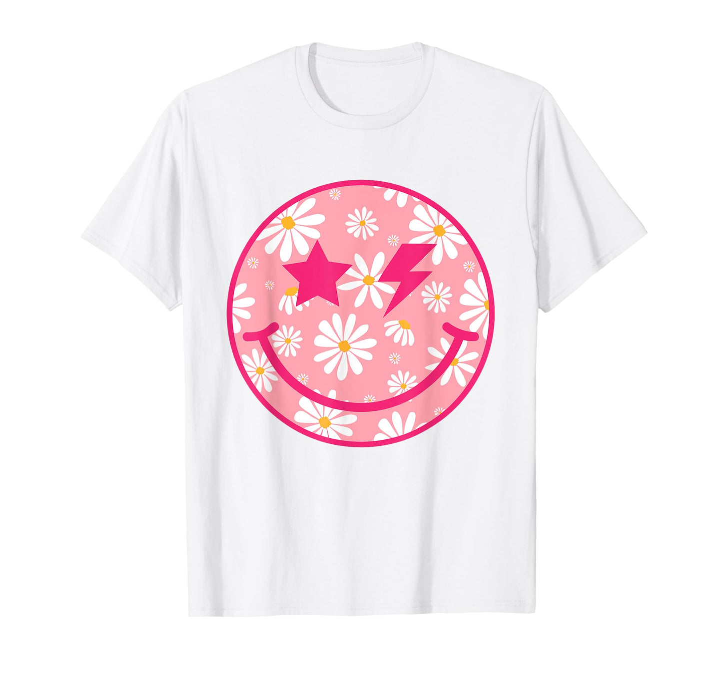 Retro Pink Happy Face Checkered Pattern Smile Face Trendy T-Shirt