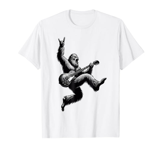 Bigfoot Playing A Electric Guitar Rock On Sasquatch Big Foot T-Shirt