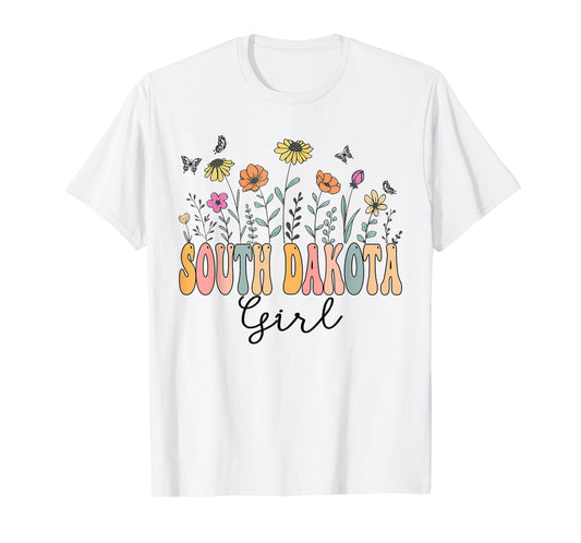 South Dakota Girl Wildflower Groovy South Dakota Lover T-Shirt