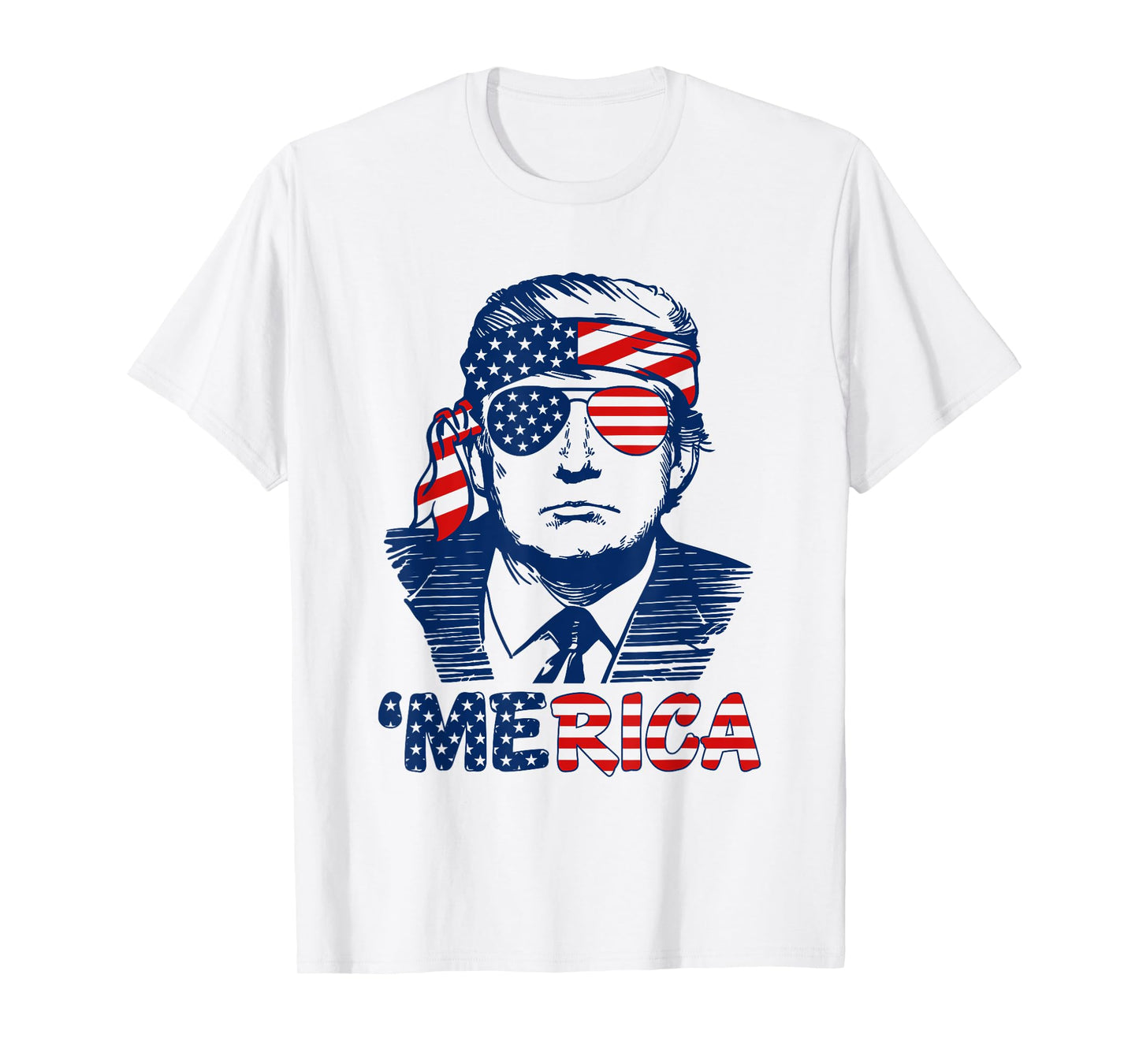 'MERICA TRUMP Happy 4th Of July Trump American Flag Funny Women Men T-Shirt