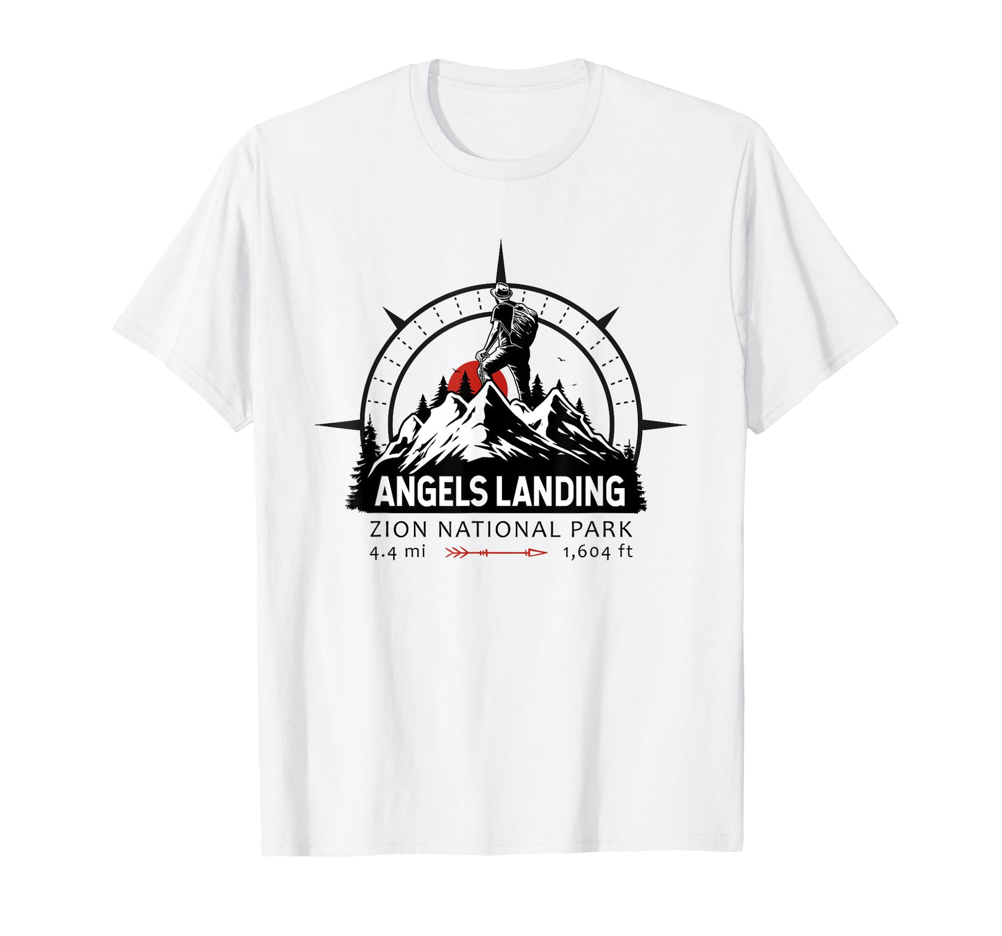 Angels Landing Trail Utah Hiker Compass Emblem T-Shirt