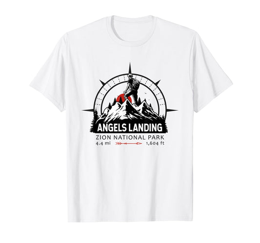 Angels Landing Trail Utah Hiker Compass Emblem T-Shirt