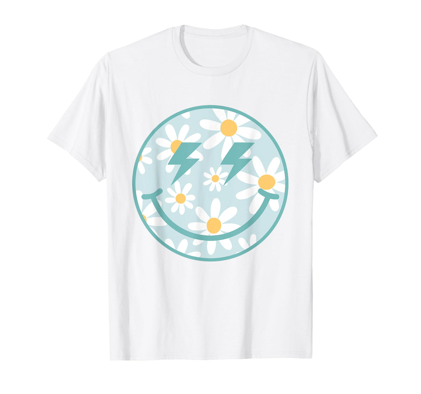 Retro Teal Happy Face Checkered Pattern Smile Face Trendy T-Shirt