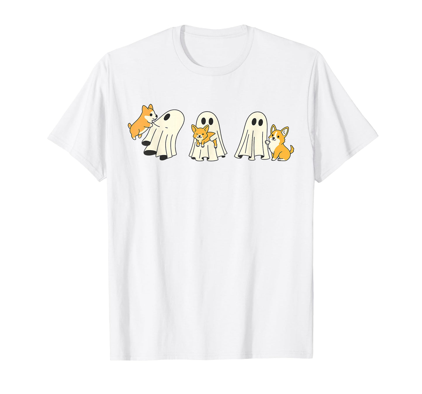 Ghost Holding Corgi Dog Halloween Costume Dog Lover T-Shirt