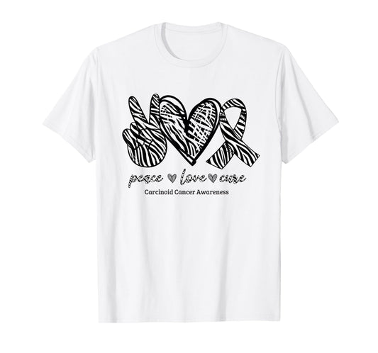 Peace Love Cure Zebra Ribbon Carcinoid Cancer Awareness T-Shirt