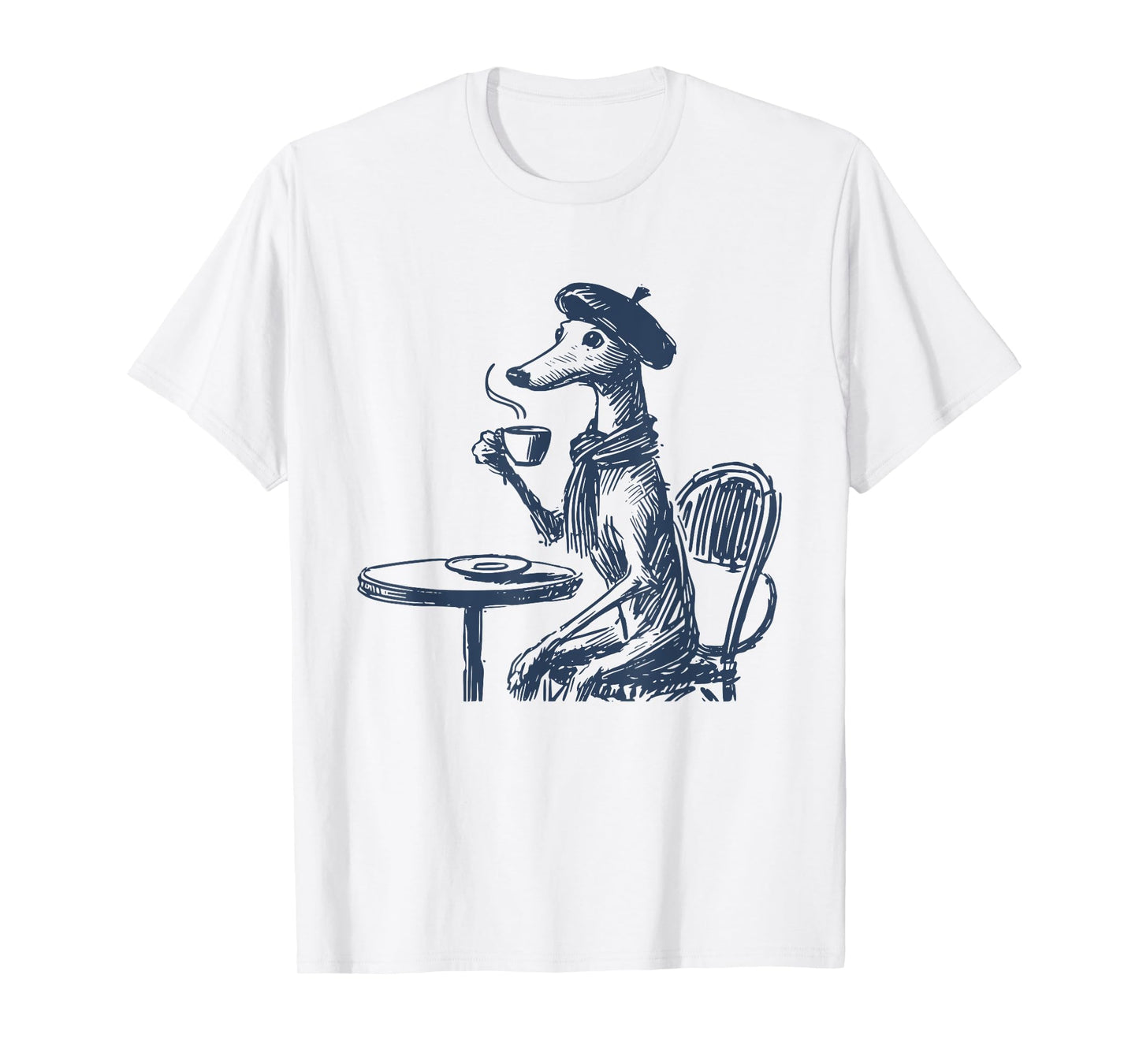 Italian Greyhound Whippet Iggy Paris Cafe Beret Coffee Dog T-Shirt