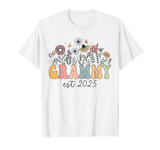 Grammy Est. 2025 Floral Groovy Retro Hippie Wildflower T-Shirt