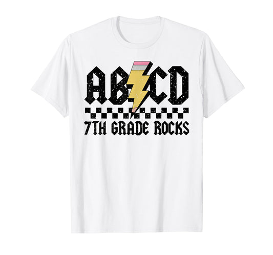 7th Grade Rock and Roll Letters ABCD Alphabet Back To School T-Shirt