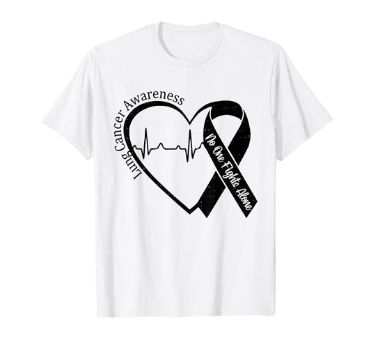 Lung Cancer Awareness Heart White Ribbon Support Men Women T-Shirt