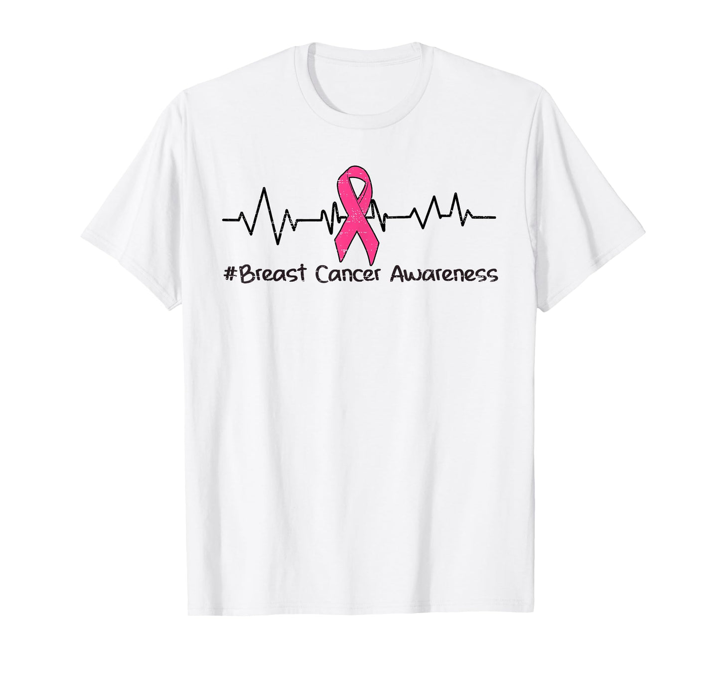 Breast Cancer Awareness Heartbeat Pink Ribbon Women Girl Kid T-Shirt