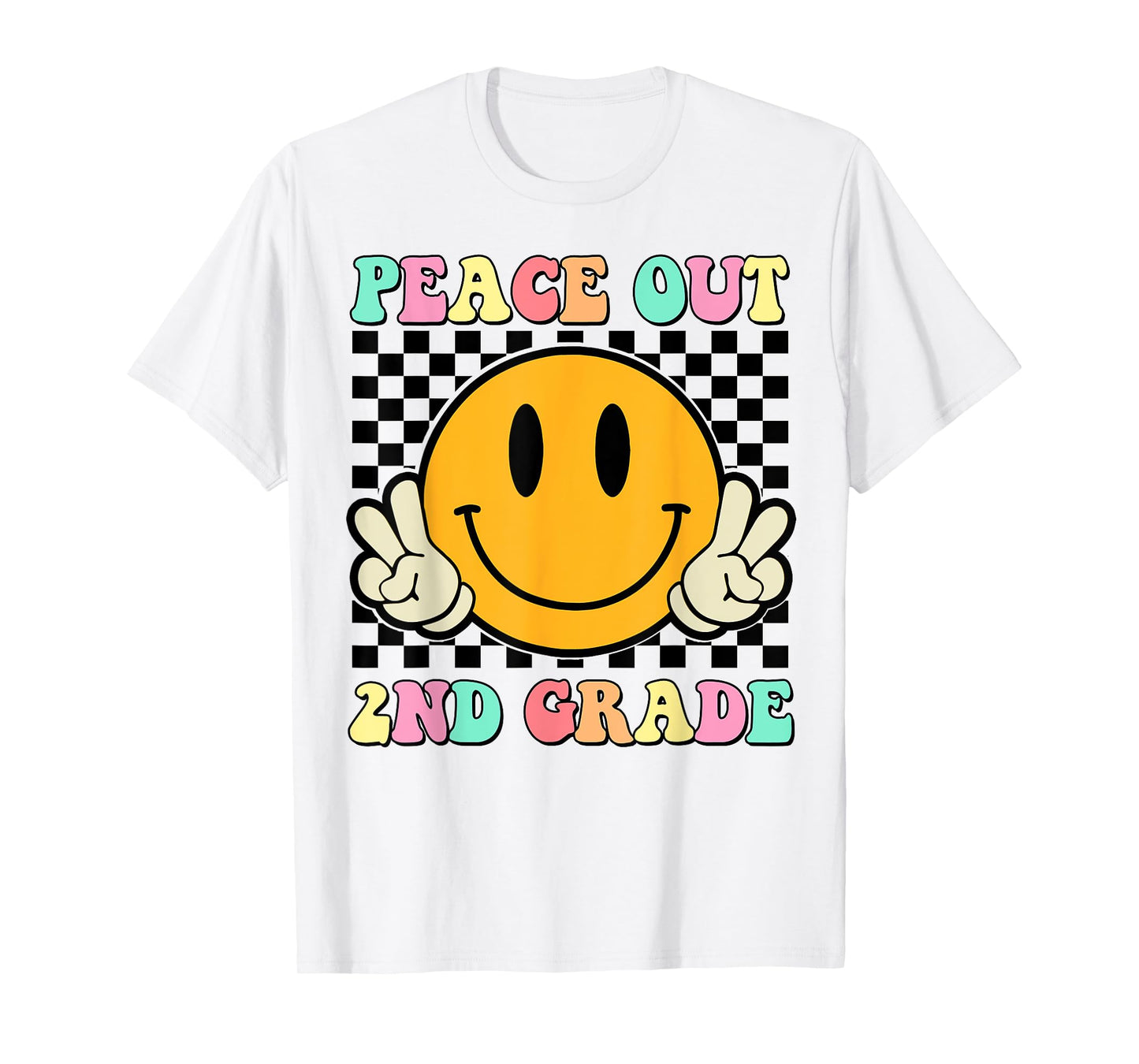 Peace Out 2nd Grade Teacher Retro Smile Last Day Of School T-Shirt for Men Women Girls Kids