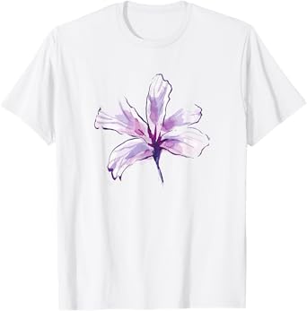 Purple White Watercolor Flower Art Paint Graphic Design Gift T-Shirt