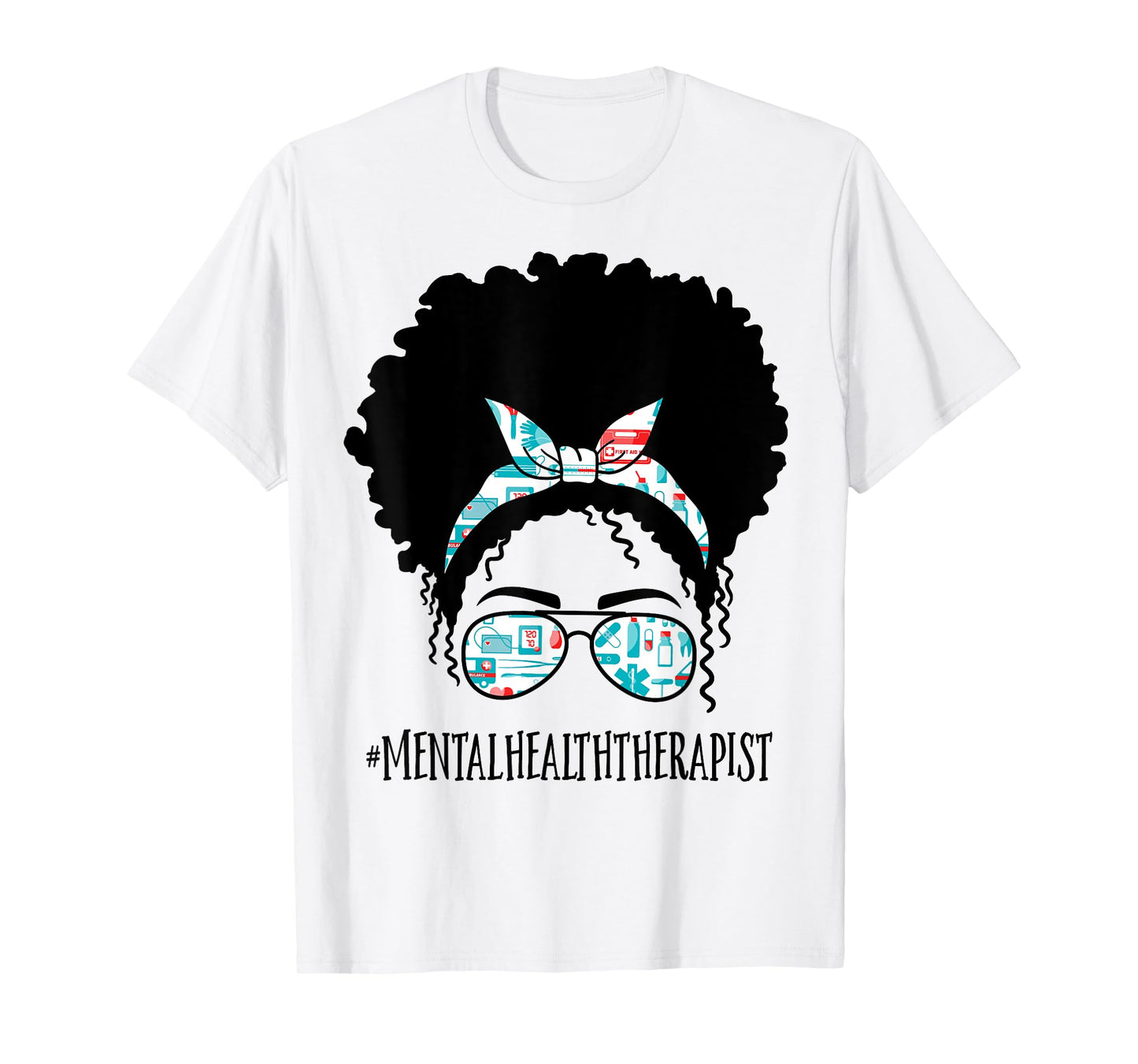 Mental Health Therapist Black Afro Messy Bun African Women T-Shirt