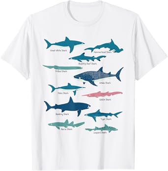 Types Of Sharks Educational Collection Marine Biologists T-Shirt