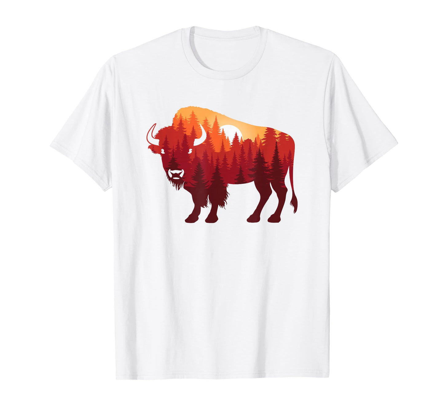 Buffalo Landscape Pine Tree Nature Bison Men Women T-Shirt