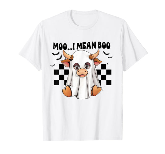 Moo I Mean Boo Ghost Cow Funny Halloween Costume Cow Lover T-Shirt
