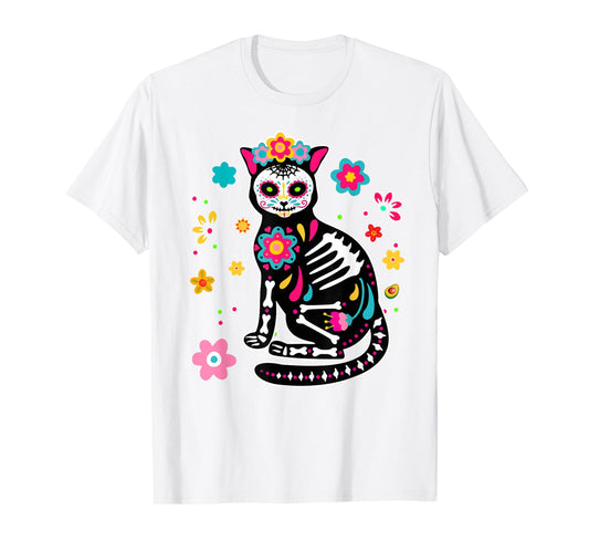 Dia de Los Muertos Cat Shirt Mexican Sugar Skull Day of Dead T-Shirt for Men Women Kids