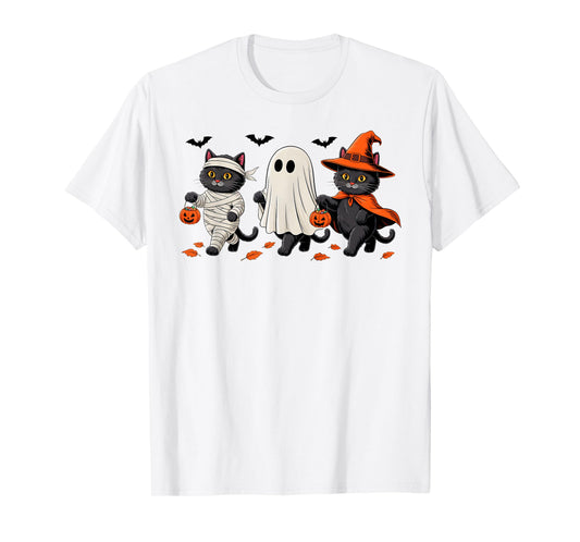 Cute Black Cat Spooky Ghost Witch Mummy Halloween Costume T-Shirt