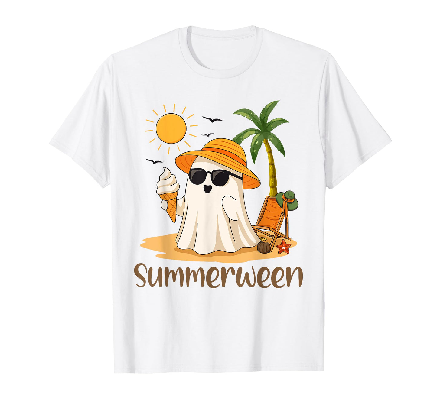 Ghost Beach Summer Vacation Spooky Fall Boo Ghost Halloween T-Shirt