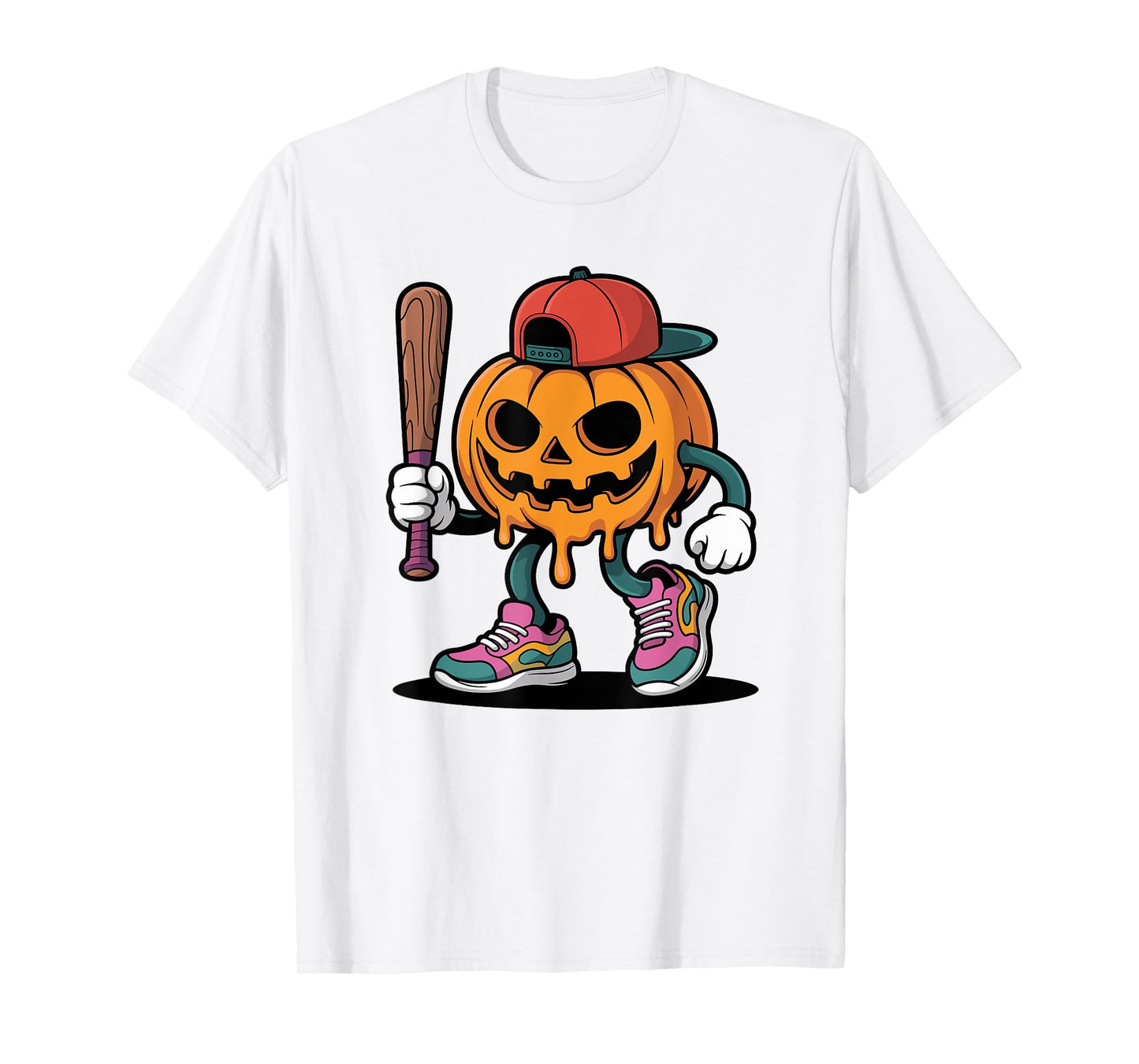 Pumpkin Baseball Player Halloween Ice Cream Drip Men Boys T-Shirt