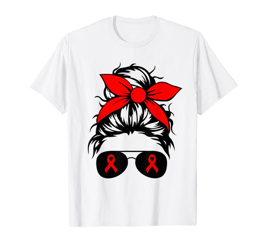 We Wear Red For Red Ribbon Week Awareness Messy Bun Gifts T-Shirt
