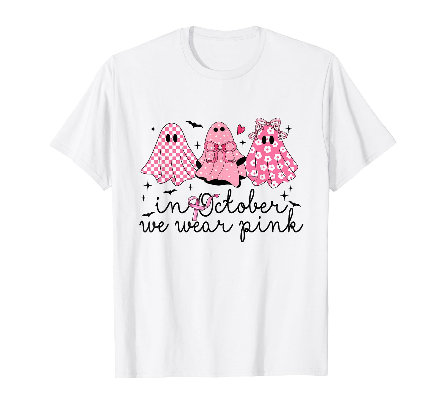 Breast Cancer Support Squad in October We Wear Pink Ghosts T-Shirt