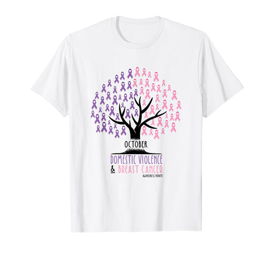 Ribbon Tree, Breast Cancer and Domestic Violence Awareness T-Shirt