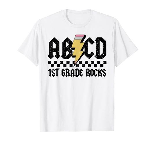 1st Grade Rock and Roll Letters ABCD Alphabet Back To School T-Shirt