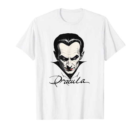 Bram Stoker Vampire Novel Character Dracula Portrait and Signature T-Shirt