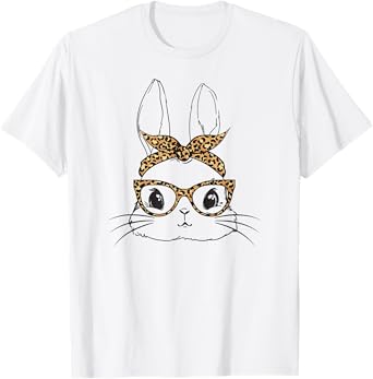 Women Easter Day Cute Bunny with Leopard Glasses T-Shirt