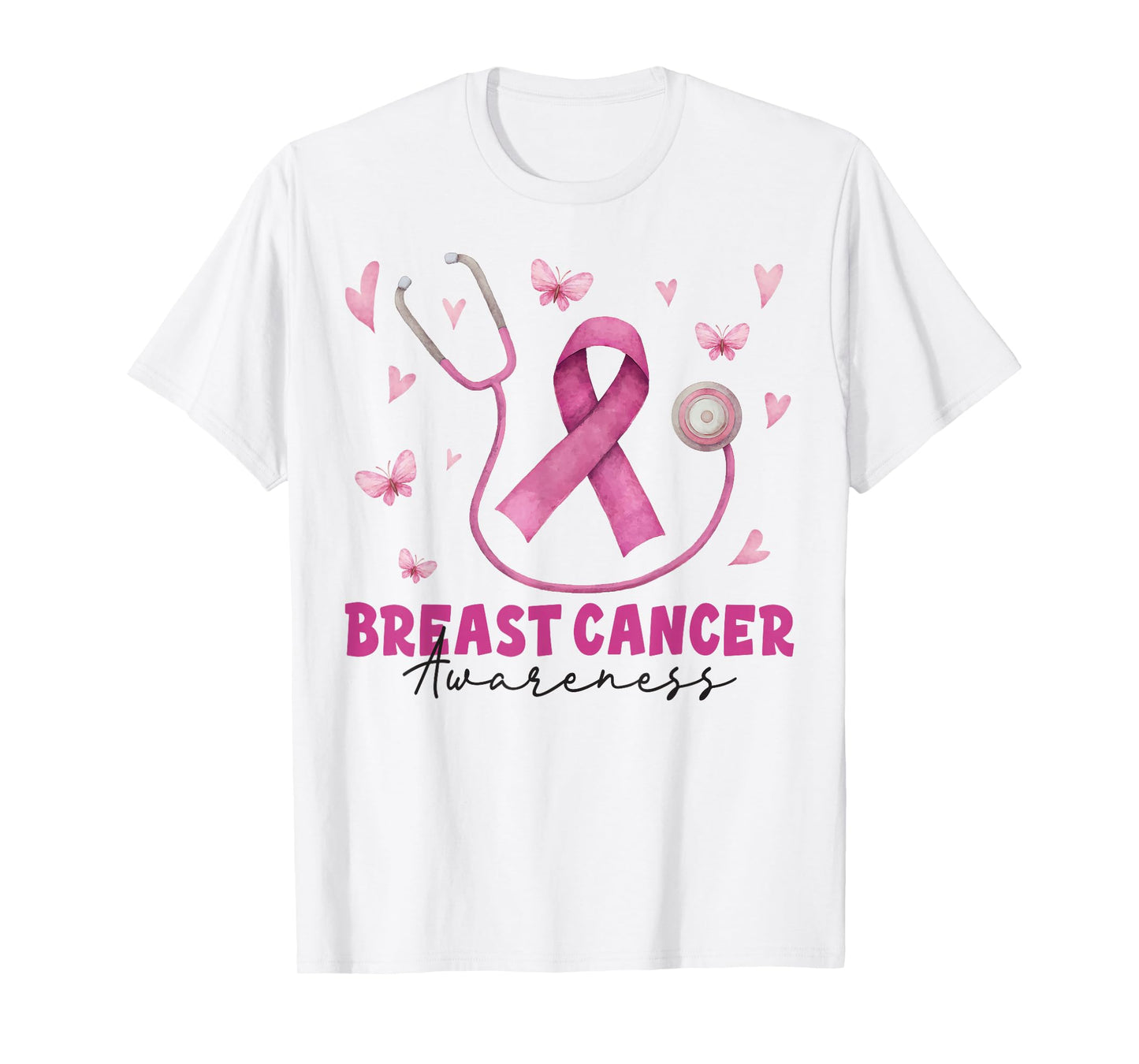 Pink Stethoscope Breast Cancer Awareness Nurse Scrub Women T-Shirt